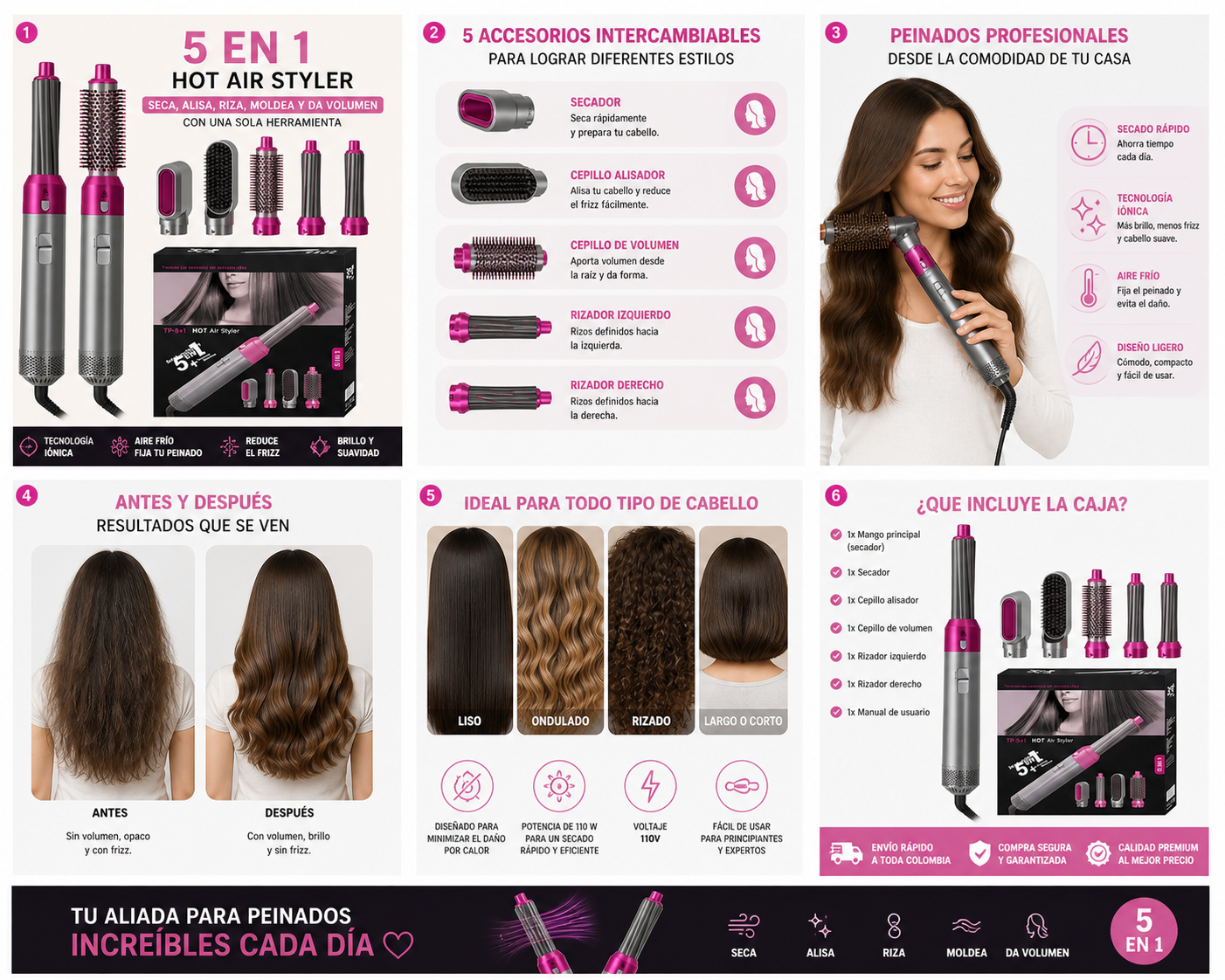 AirGlow Pro 5 en 1 – Multiestilizador Profesional