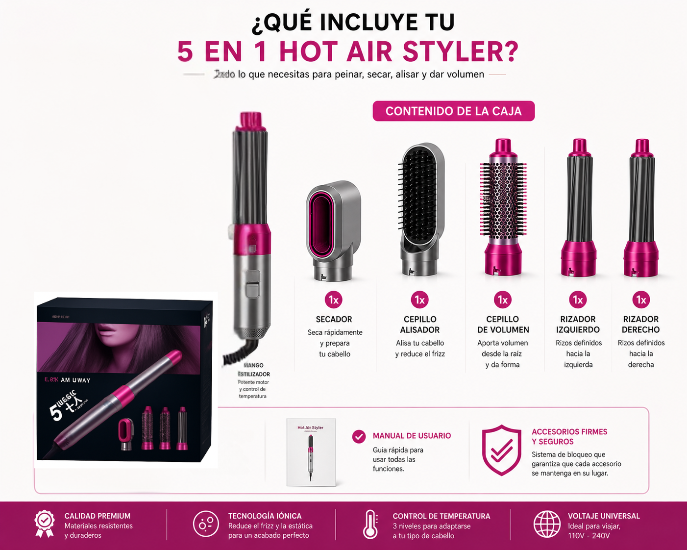 AirGlow Pro 5 en 1 – Multiestilizador Profesional